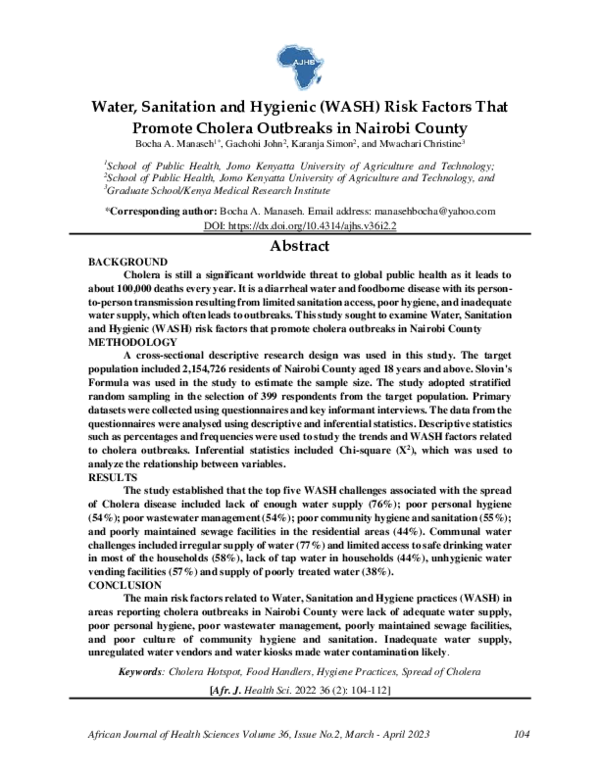 (PDF) Water, Sanitation and Hygienic (WASH) risk factors that promote ...