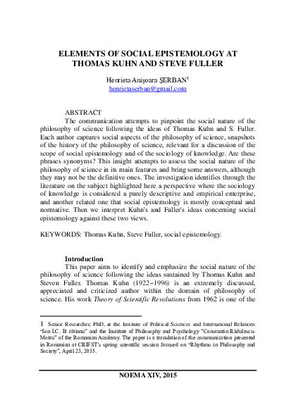 (PDF) Elements of Social Epistemology at Thomas Kuhn and Steve Fuller