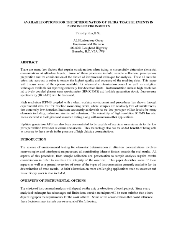 (PDF) Available options for the determination of ultra trace elements ...