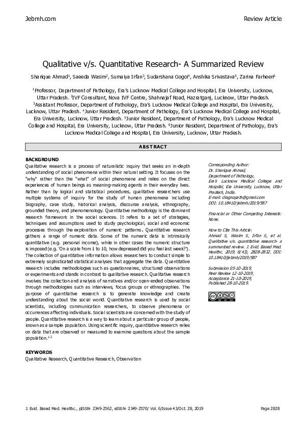 (PDF) Qualitative v/s. Quantitative Research- A Summarized Review