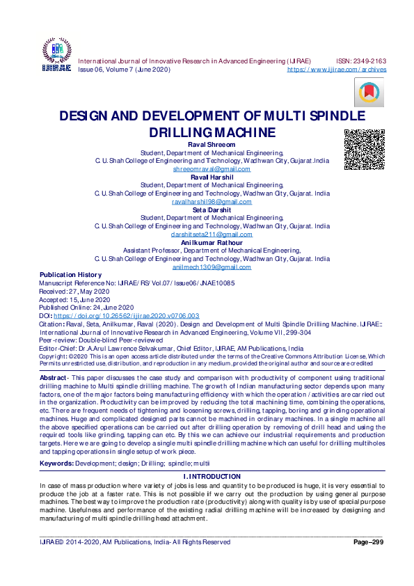 (PDF) Design and Development of Multi Spindle Drilling Machine