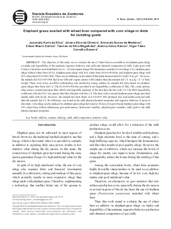 (PDF) Elephant grass ensiled with wheat bran compared with corn silage ...
