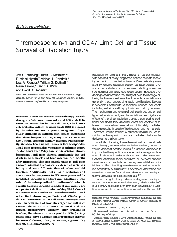 (PDF) Thrombospondin-1 and CD47 Limit Cell and Tissue Survival of ...