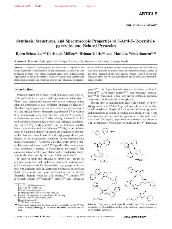 (PDF) Synthesis, Structures and Spectroscopic Properties of 1 : 1 ...