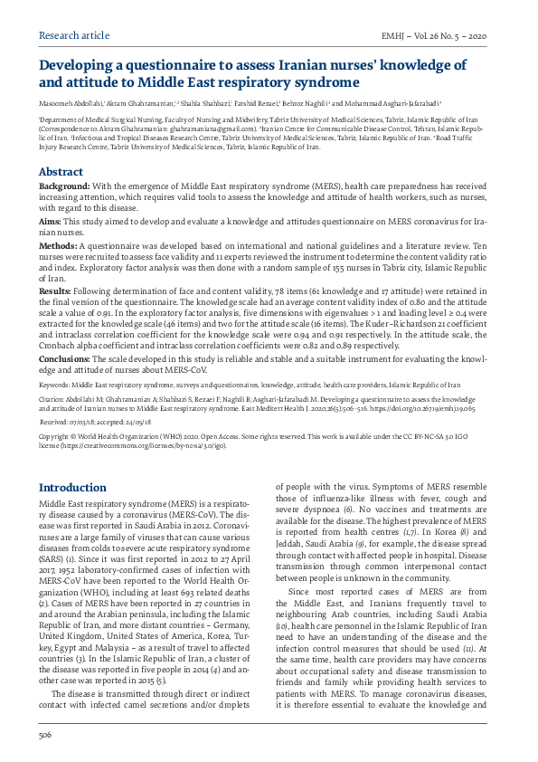 (PDF) Developing a questionnaire to assess Iranian nurses’ knowledge of ...
