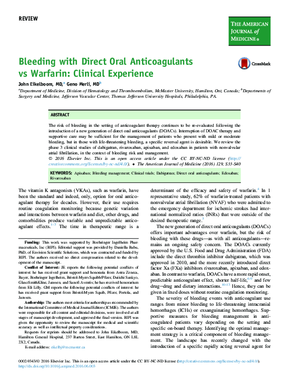 (PDF) Bleeding with Direct Oral Anticoagulants vs Warfarin Clinical