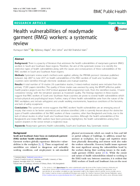 (PDF) Health vulnerabilities of readymade garment (RMG) workers: a ...