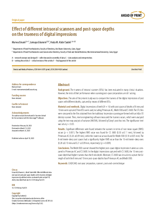 (PDF) Effect of different intraoral scanners and post-space depths on ...