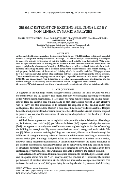 Dynamic Analysis For Seismic Retrofit Reference: Pdf Seismic Retrofit Of Existing Buildings Led By Non Linear