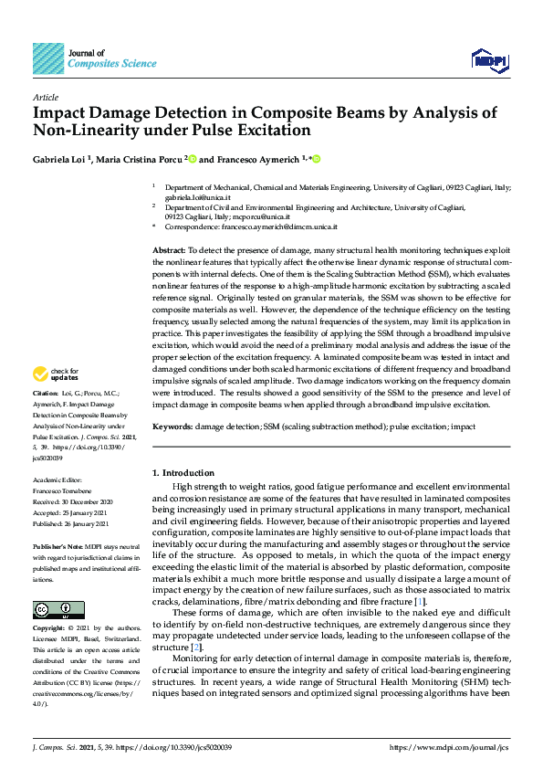 (PDF) Impact Damage Detection in Composite Beams by Analysis of Non ...