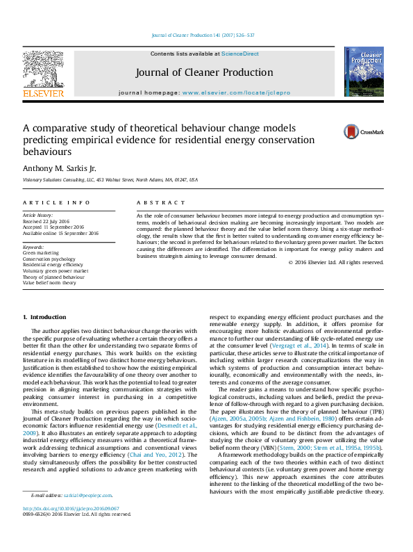 (PDF) A comparative study of theoretical behaviour change models ...