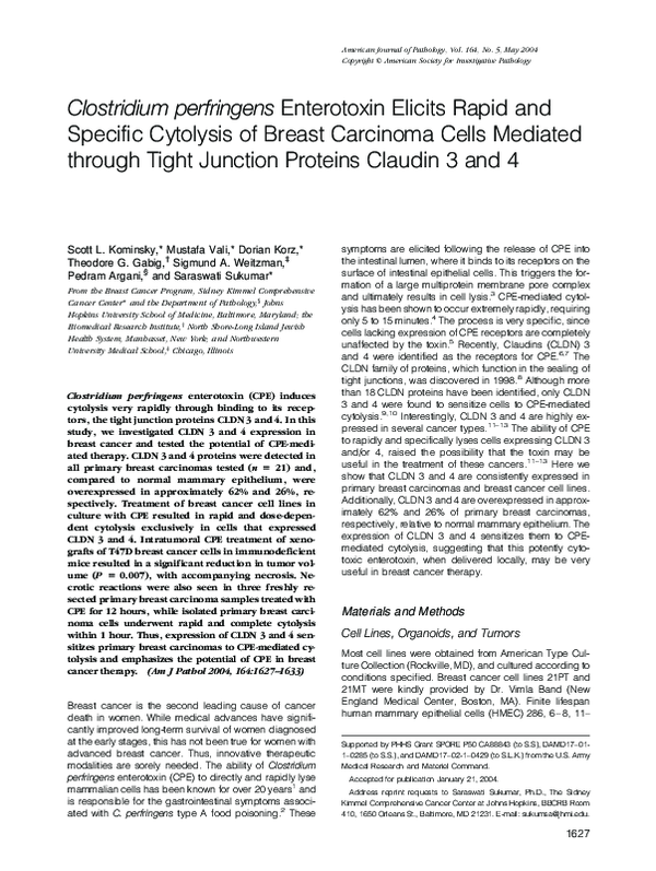 (PDF) Clostridium perfringens Enterotoxin Elicits Rapid and Specific ...