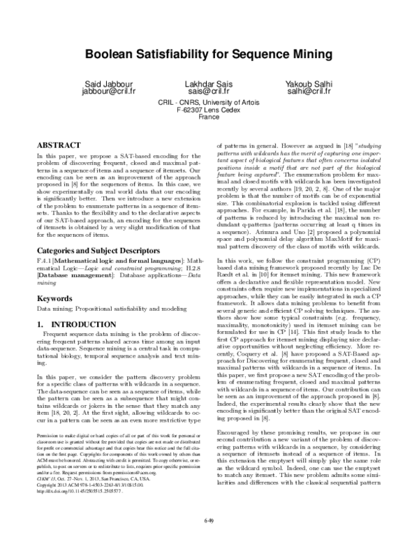 (PDF) Boolean satisfiability for sequence mining