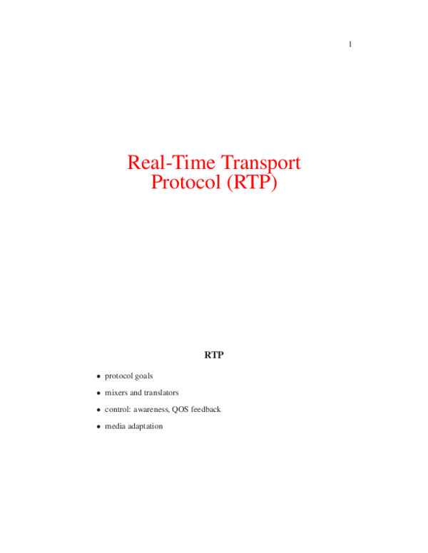 (PDF) Real-Time Transport Protocol (RTP)