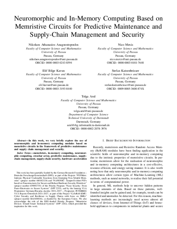 (PDF) Neuromorphic and In-Memory Computing Based on Memristive Circuits ...