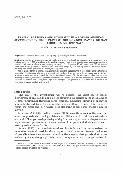 (PDF) Spatial patterns and diversity in a post-ploughing succession in ...