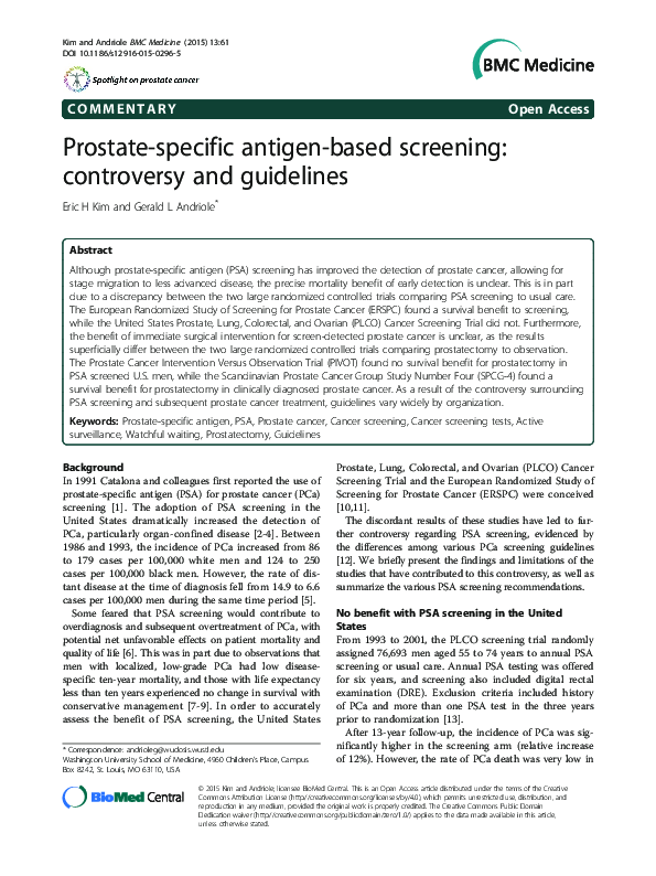 (PDF) Prostate-specific antigen-based screening: controversy and guidelines