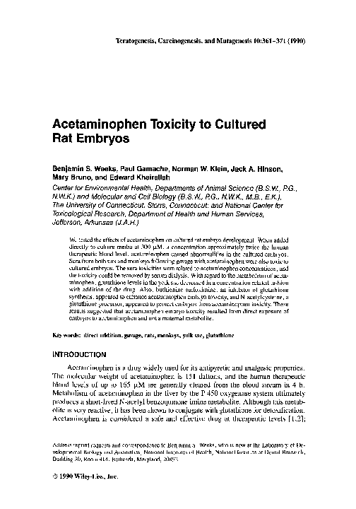 beta glutathione PDF) Acetaminophen toxicity to cultured rat embryos