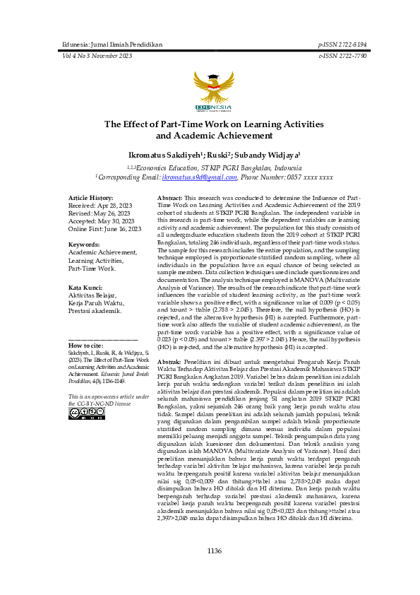 (PDF) The Effect of Part-Time Work on Learning Activities and Academic ...