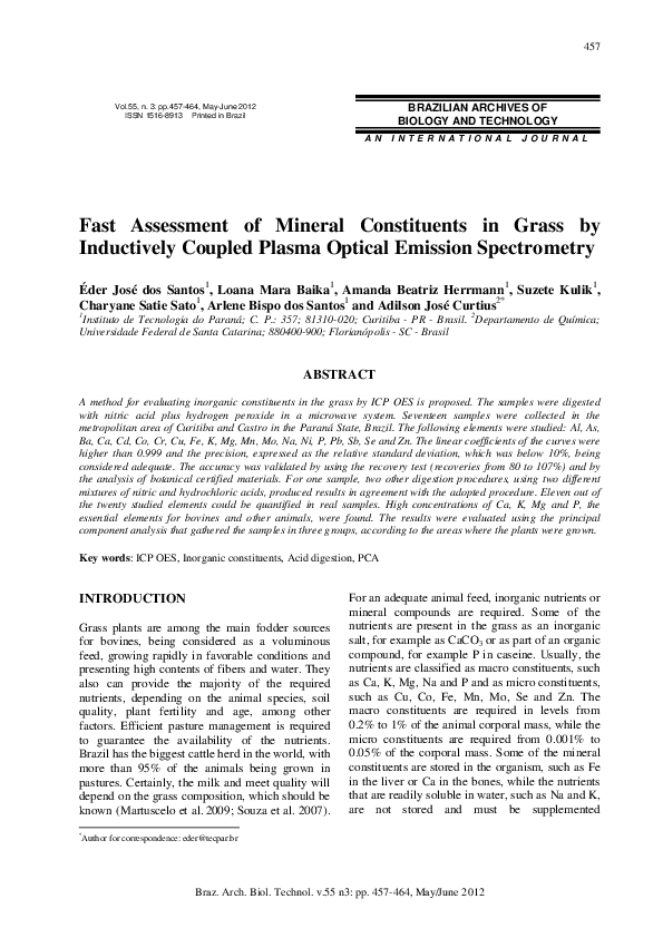 (PDF) Fast assessment of mineral constituents in grass by inductively