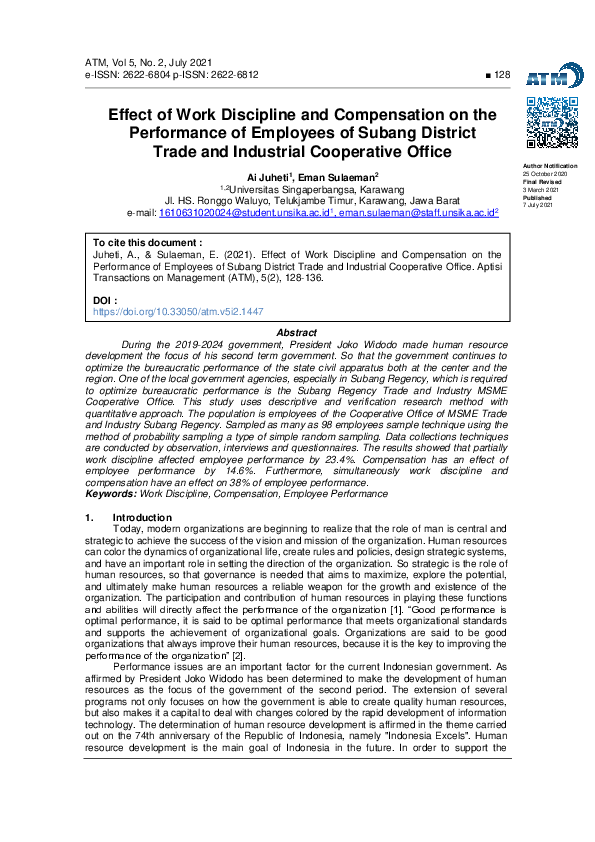 (PDF) Effect of Work Discipline and Compensation on the Performance of ...