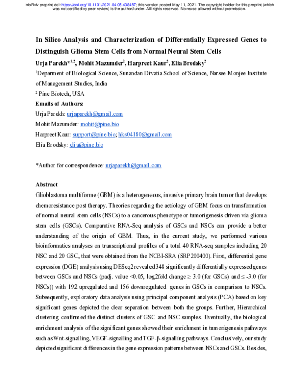 (PDF) In Silico Analysis and Characterization of Differentially ...