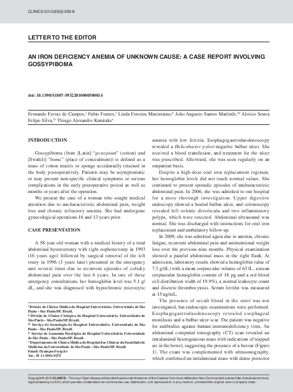 (PDF) An iron deficiency anemia of unknown cause: a case report ...
