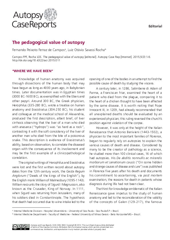 (PDF) The pedagogical value of autopsy