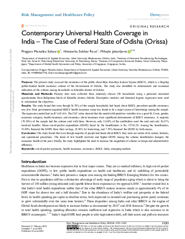 (PDF) Contemporary Universal Health Coverage in India – The Case of ...