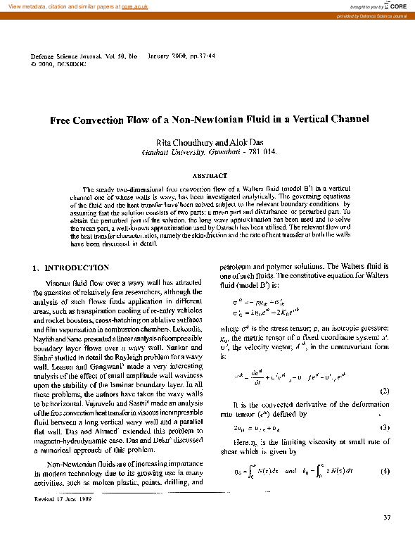 (PDF) Free Convection Flow of a Non-Newtonian Fluid in a Vertical Channel
