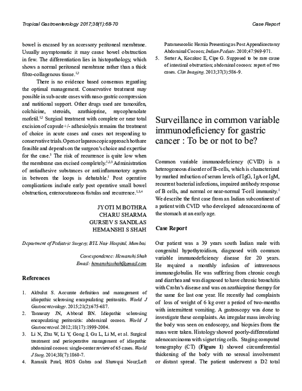 (PDF) Surveillance in common variable immunodeficiency for gastric ...