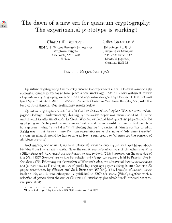 (PDF) Experimental quantum cryptography: the dawn of a new era for ...