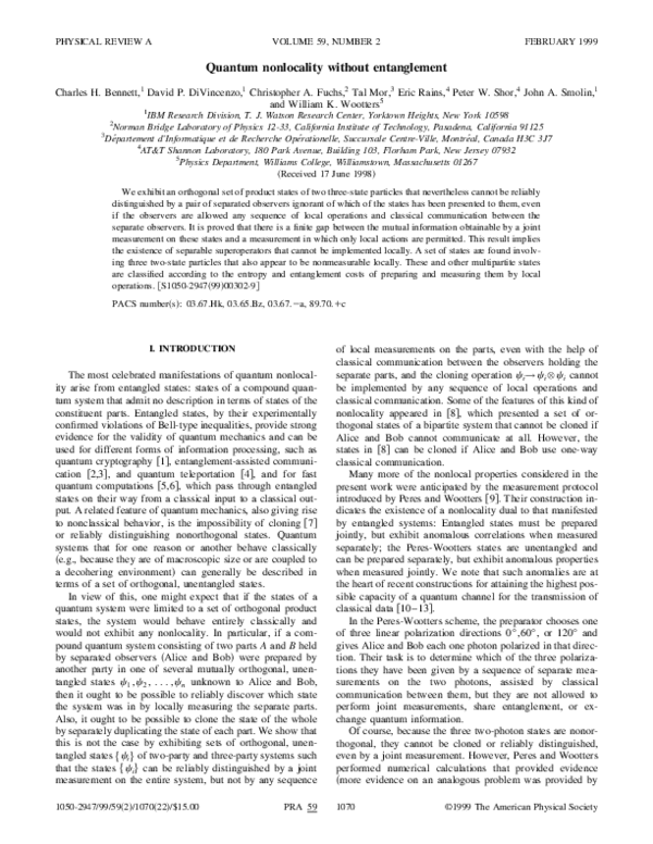 (PDF) Quantum nonlocality without entanglement