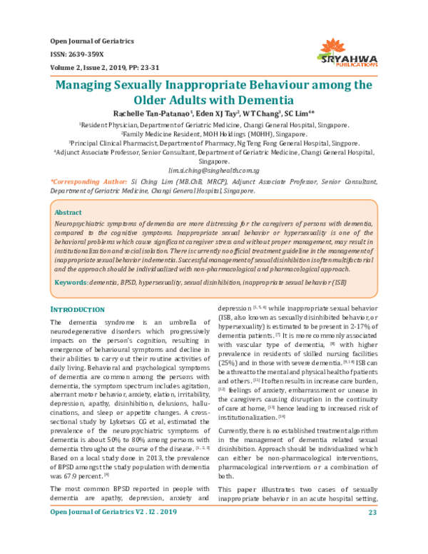 (PDF) Managing Sexually Inappropriate Behaviour among the Older Adults ...