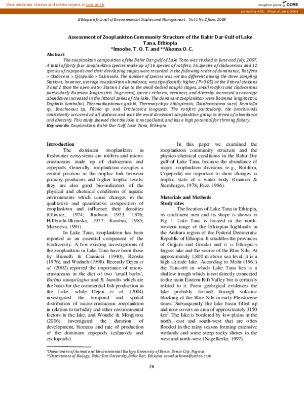 (PDF) Assessment of Zooplankton Community Structure of the Bahir Dar ...