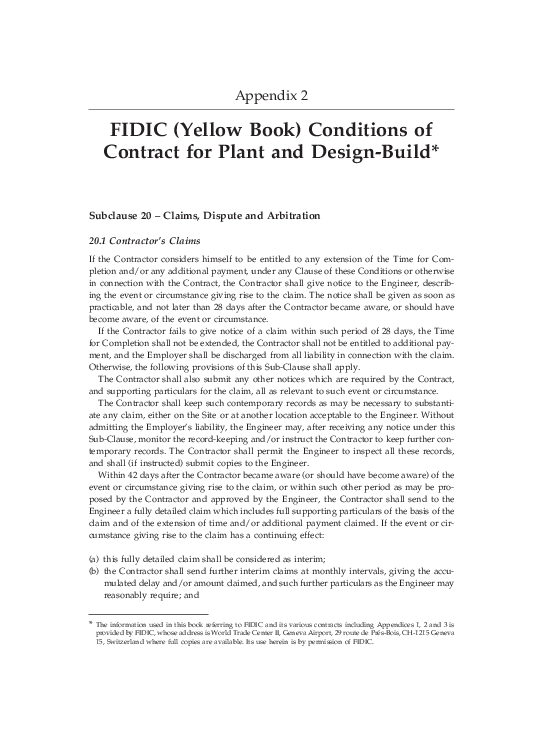 (PDF) Appendix 2 FIDIC (Yellow Book) Conditions of Contract for Plant and DesignBuild Cyril