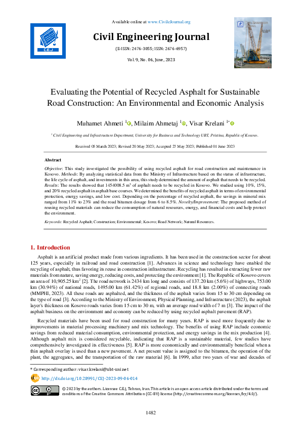(PDF) Evaluating the Potential of Recycled Asphalt for Sustainable Road ...