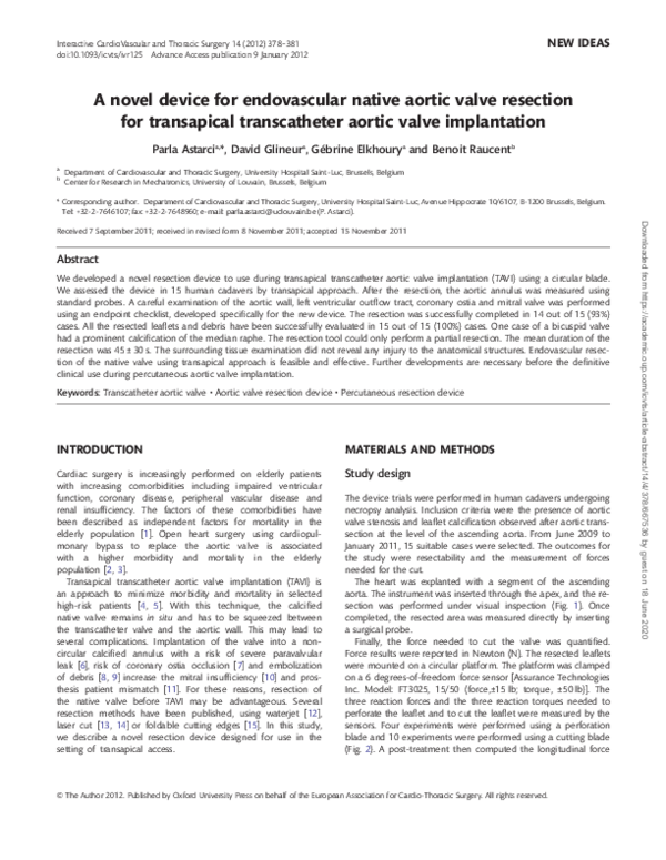 (PDF) A novel device for endovascular native aortic valve resection for ...