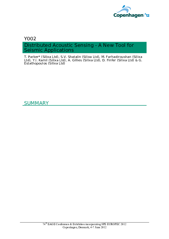 (PDF) Distributed Acoustic Sensing – a new tool for seismic applications