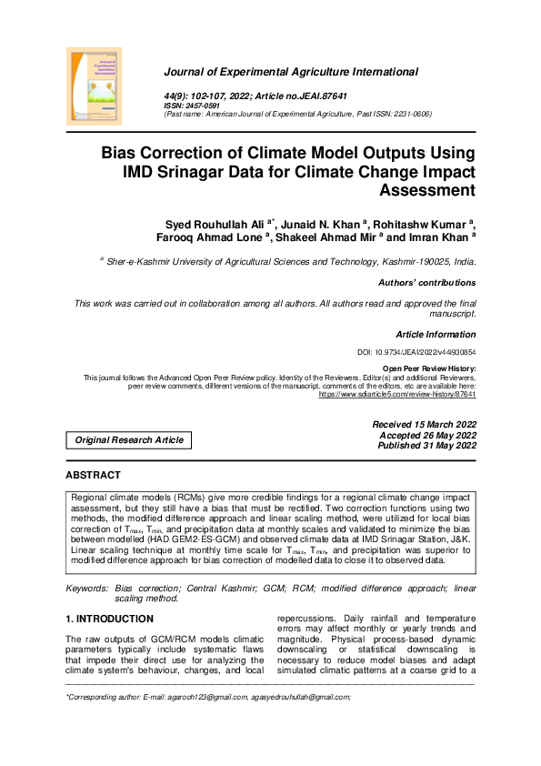 (PDF) Bias Correction of Climate Model Outputs Using IMD Srinagar Data ...