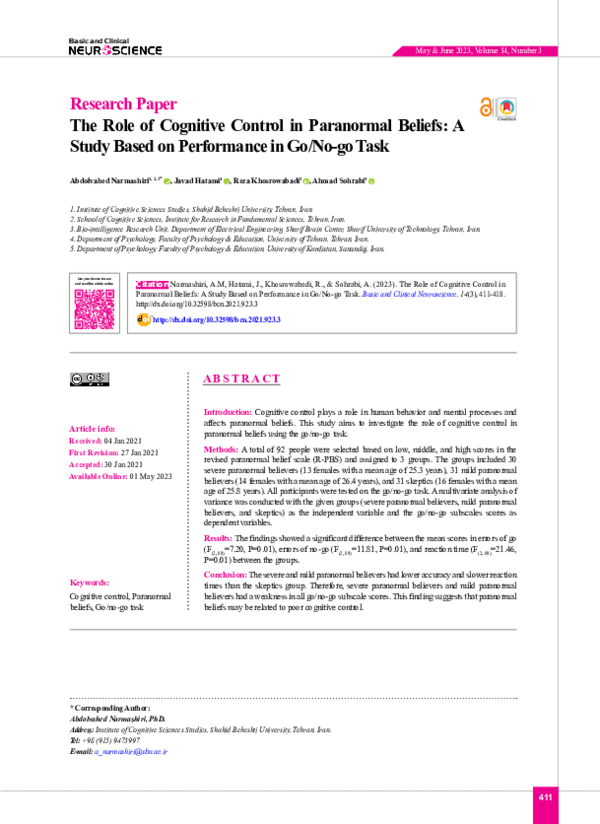 (PDF) The Role of Cognitive Control in Paranormal Beliefs: A Study ...