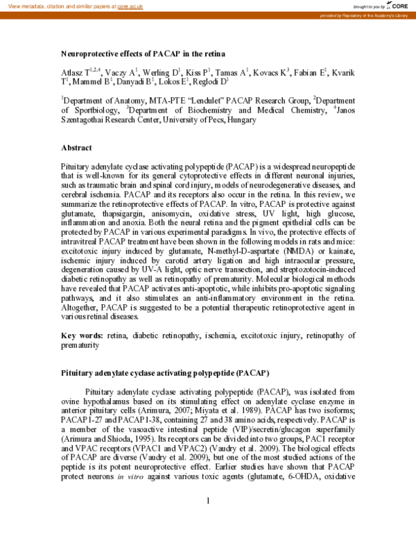 (PDF) Neuroprotective effects of PACAP in the retina