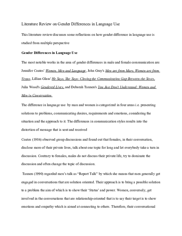 (DOC) Literature Review on Gender Differences in Language Use