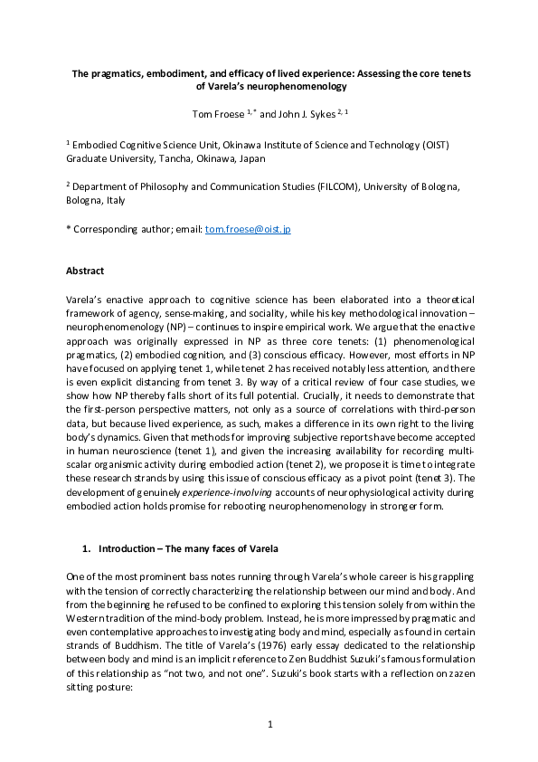(PDF) The pragmatics, embodiment, and efficacy of lived experience ...