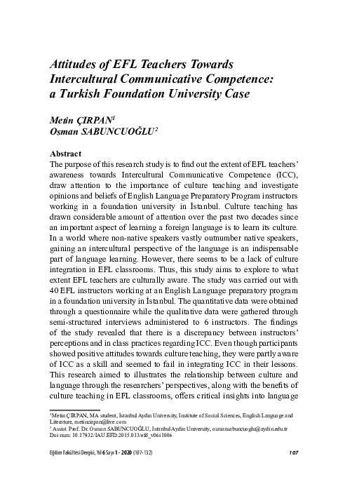 (PDF) Attitudes of EFL Teachers Towards Intercultural Communicative ...