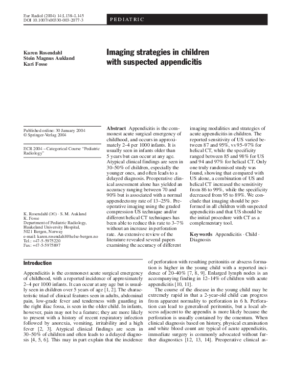(PDF) Imaging strategies in children with suspected appendicitis