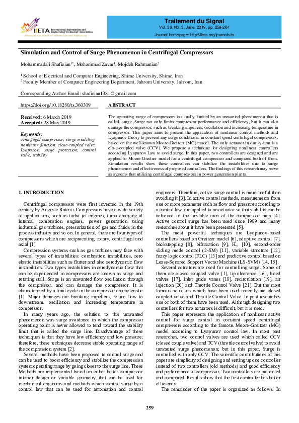 (PDF) Simulation and Control of Surge Phenomenon in Centrifugal Compressors