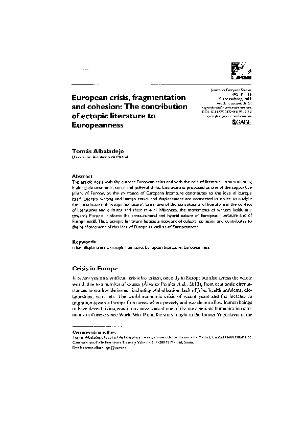 (PDF) European crisis, fragmentation and cohesion: The contribution of ...