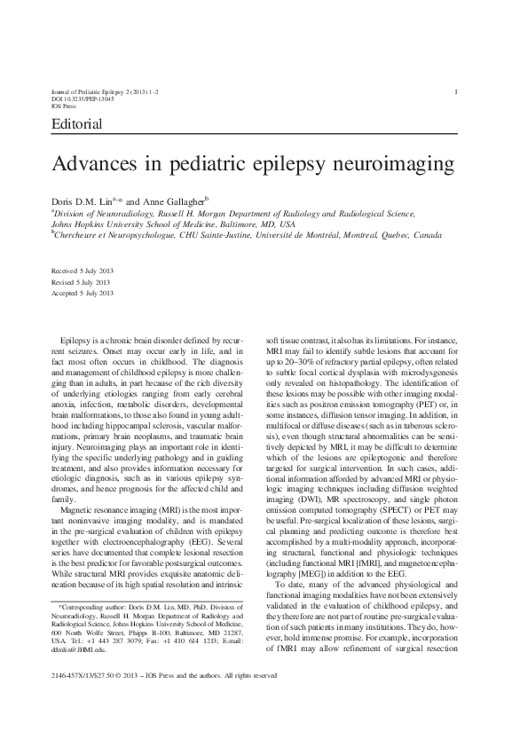 (PDF) Advances in pediatric epilepsy neuroimaging