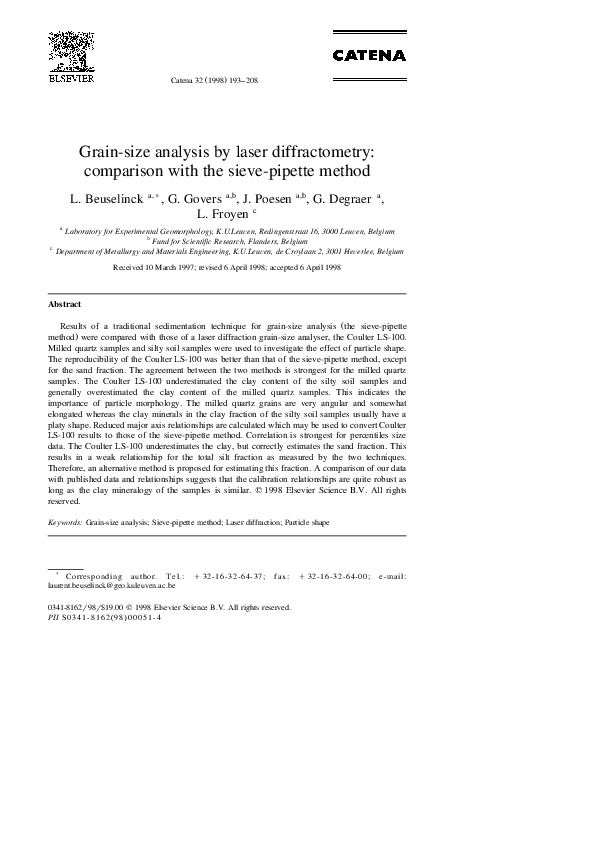 (PDF) Grainsize analysis by laser diffractometry comparison with the